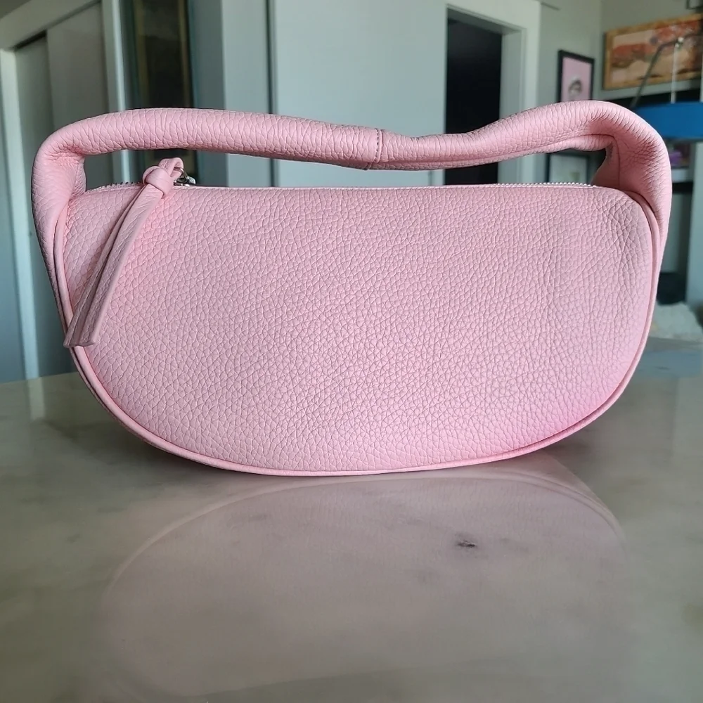 BY FAR Cush Flat Grain Leather Bag, Pink, NWT